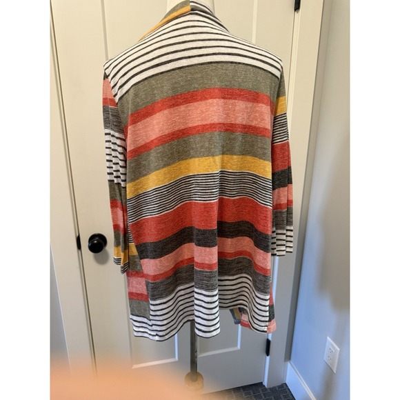 DEARCASE  3/4 Sleeve Striped Printed Open Front Asymmetrical Cardigan M - Picture 5 of 5
